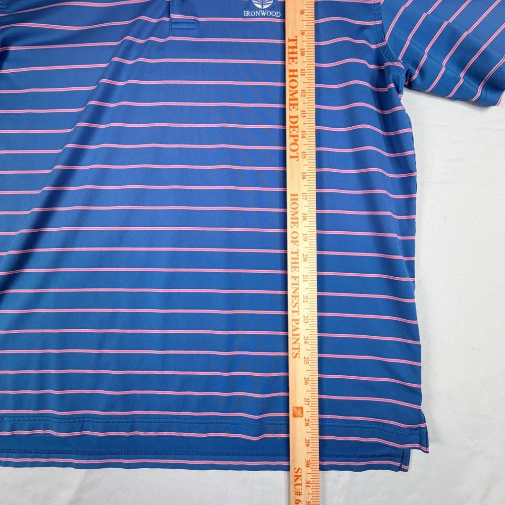 Peter Millar Summer Comfort Polo Shirt Mens Large Blue Pink Striped Ironwood